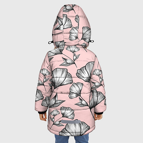 Зимняя куртка для девочки Графичные цветы на пудровом фоне / 3D-Черный – фото 4