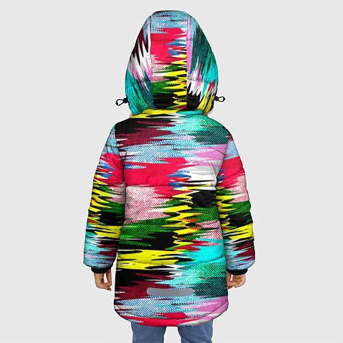 Зимняя куртка для девочки Абстрактный многоцветный неоновый узор / 3D-Черный – фото 4