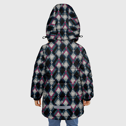 Зимняя куртка для девочки Классический ромбовидный текстурированный узор на / 3D-Черный – фото 4