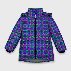 Куртка зимняя для девочки Калейдоскопический неоновый узор, цвет: 3D-светло-серый