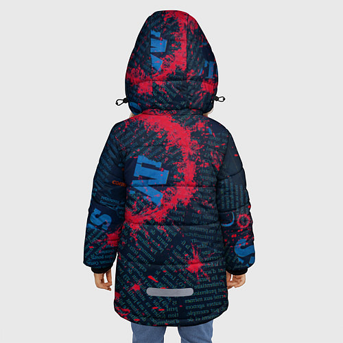 Зимняя куртка для девочки Красные чернила на газете / 3D-Светло-серый – фото 4