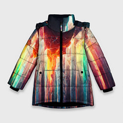 Куртка зимняя для девочки Яркие светящиеся осколки, цвет: 3D-черный