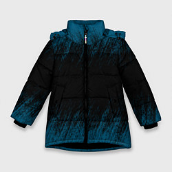 Куртка зимняя для девочки Синие штрихи на черном, цвет: 3D-черный