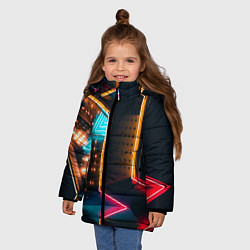 Куртка зимняя для девочки Неоновые огни на геометрических поверхностях, цвет: 3D-красный — фото 2