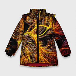 Куртка зимняя для девочки Фрактальные перья, цвет: 3D-красный