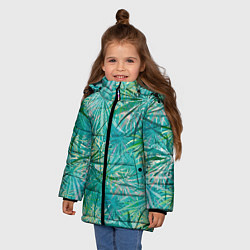 Куртка зимняя для девочки Тропические листья на зеленом фоне, цвет: 3D-светло-серый — фото 2