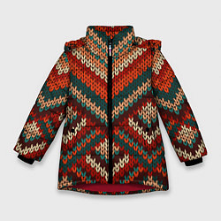 Куртка зимняя для девочки Вязаная ткань - текстура, цвет: 3D-красный