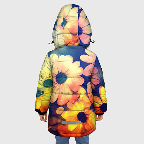 Зимняя куртка для девочки Яркий футаж из цветов / 3D-Черный – фото 4