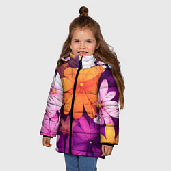 Куртка зимняя для девочки Яркие фанстастические цветы, цвет: 3D-черный — фото 2