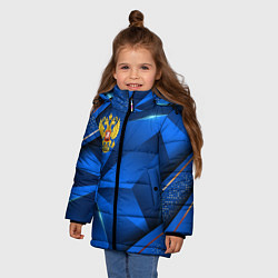 Куртка зимняя для девочки Герб РФ на синем объемном фоне, цвет: 3D-черный — фото 2