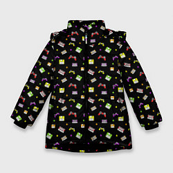 Куртка зимняя для девочки 90s pattern on black, цвет: 3D-черный
