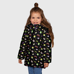 Куртка зимняя для девочки 90s pattern on black, цвет: 3D-черный — фото 2
