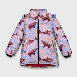 Куртка зимняя для девочки Акулы на фоне неба, цвет: 3D-красный