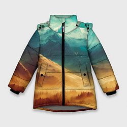 Куртка зимняя для девочки Завораживающий горный вид - рисунок, цвет: 3D-светло-серый