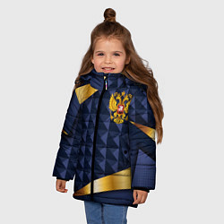 Куртка зимняя для девочки Золотой герб России на объемном синим фоне, цвет: 3D-красный — фото 2