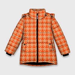 Куртка зимняя для девочки Цветочки на оранжевом фоне, цвет: 3D-черный