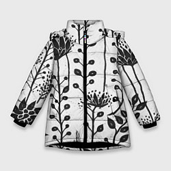 Зимняя куртка для девочки Нарисованные монохромные цветы