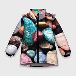 Куртка зимняя для девочки Камни разноцветные, цвет: 3D-светло-серый