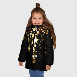 Куртка зимняя для девочки Золотые праздничные звезды, цвет: 3D-черный — фото 2