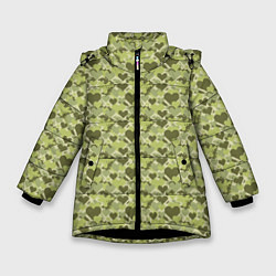 Куртка зимняя для девочки Милитари сердце пиксель, цвет: 3D-черный
