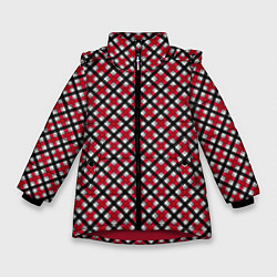 Зимняя куртка для девочки Красно-черный клетчатый узор шотландка