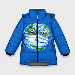 Куртка зимняя для девочки Злая планета Земля в маске, цвет: 3D-светло-серый