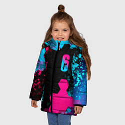 Куртка зимняя для девочки Rainbow Six - neon gradient: надпись, символ, цвет: 3D-черный — фото 2