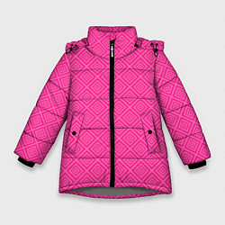 Куртка зимняя для девочки Розовый орнамент из квадратиков, цвет: 3D-светло-серый
