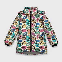 Куртка зимняя для девочки Губы разноцветные поп арт, цвет: 3D-светло-серый
