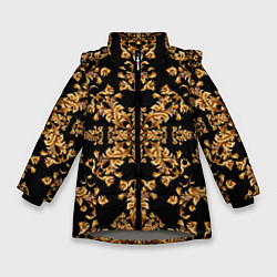 Куртка зимняя для девочки Золотая гжель узор цветы, цвет: 3D-светло-серый