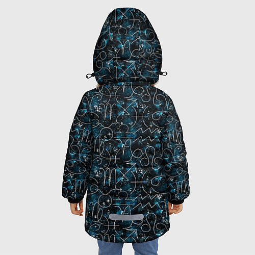 Зимняя куртка для девочки Знаки зодиака и звезды на сине- черном фоне / 3D-Светло-серый – фото 4