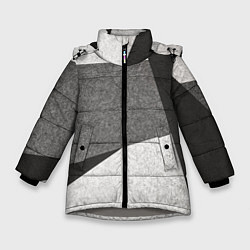 Куртка зимняя для девочки Белые и серые полосы на поверхности с блёстками, цвет: 3D-светло-серый