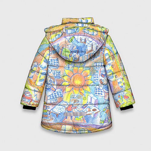 Зимняя куртка для девочки Жизнь офисного работника рисунок цветными карандаш / 3D-Светло-серый – фото 2