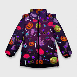 Куртка зимняя для девочки Это Хэллоуин, цвет: 3D-черный