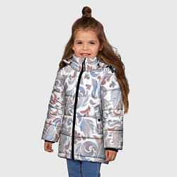 Куртка зимняя для девочки Голубой узор винтаж, цвет: 3D-светло-серый — фото 2