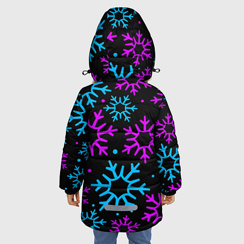 Зимняя куртка для девочки Неоновые снежинки / 3D-Черный – фото 4