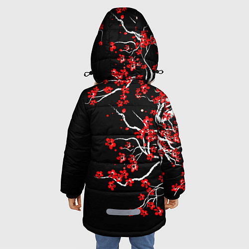 Зимняя куртка для девочки Сакура в цвету / 3D-Черный – фото 4