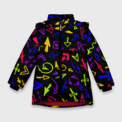 Куртка зимняя для девочки Паттерн из разноцветных стрелочек, цвет: 3D-красный