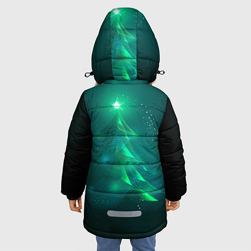 Зимняя куртка для девочки Новогодняя неоновая кибер-елочка / 3D-Черный – фото 4