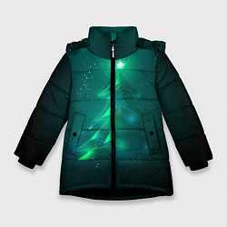 Куртка зимняя для девочки Новогодняя неоновая кибер-елочка, цвет: 3D-черный