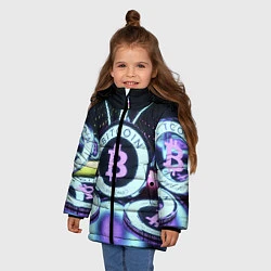 Куртка зимняя для девочки Неоновый светящийся биткоин, цвет: 3D-черный — фото 2