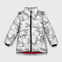 Куртка зимняя для девочки Камуфляж цифра светло-серый крупный, цвет: 3D-красный