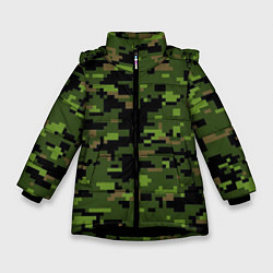 Куртка зимняя для девочки Камуфляж лесной пиксель, цвет: 3D-черный