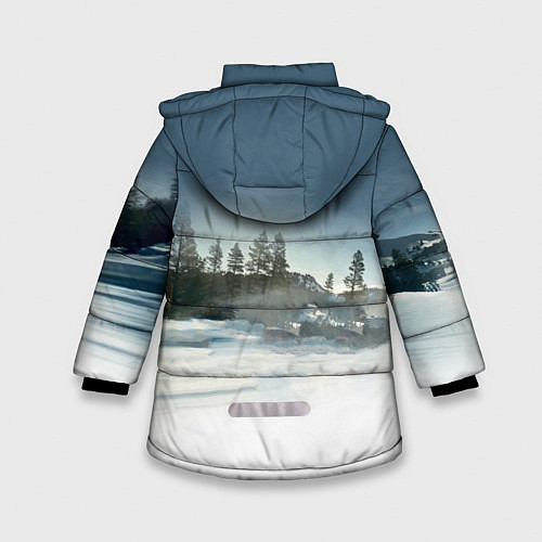 Зимняя куртка для девочки Крутая бэха мчится по лесной дороге / 3D-Светло-серый – фото 2