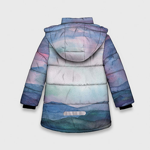 Зимняя куртка для девочки Горный пейзаж акварель / 3D-Светло-серый – фото 2