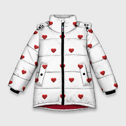 Куртка зимняя для девочки Белая поляна с красными сердечками, цвет: 3D-красный