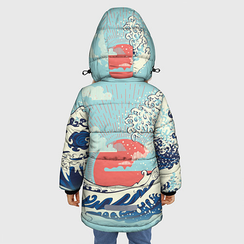 Зимняя куртка для девочки Морской пейзаж с большими волнами на закате / 3D-Черный – фото 4