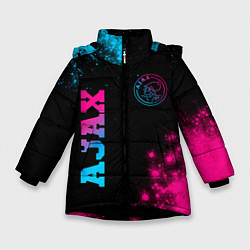 Куртка зимняя для девочки Ajax - neon gradient: надпись, символ, цвет: 3D-черный