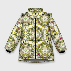 Куртка зимняя для девочки Цветы абстрактные зелёные, цвет: 3D-светло-серый