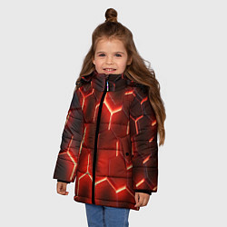 Куртка зимняя для девочки Светящиеся красным светом шестиугольники, цвет: 3D-светло-серый — фото 2